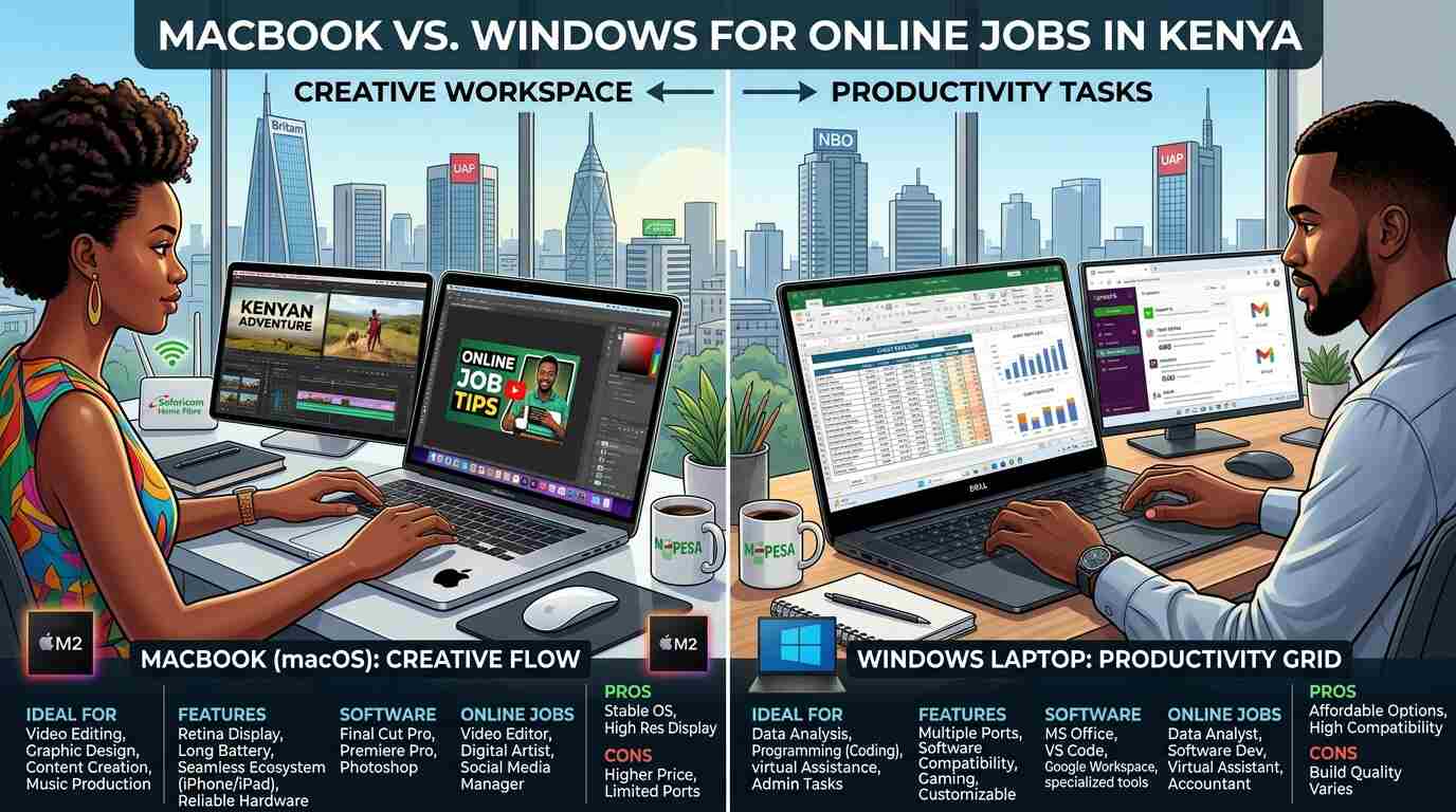 MacBook vs Windows laptop comparison for online jobs in Kenya