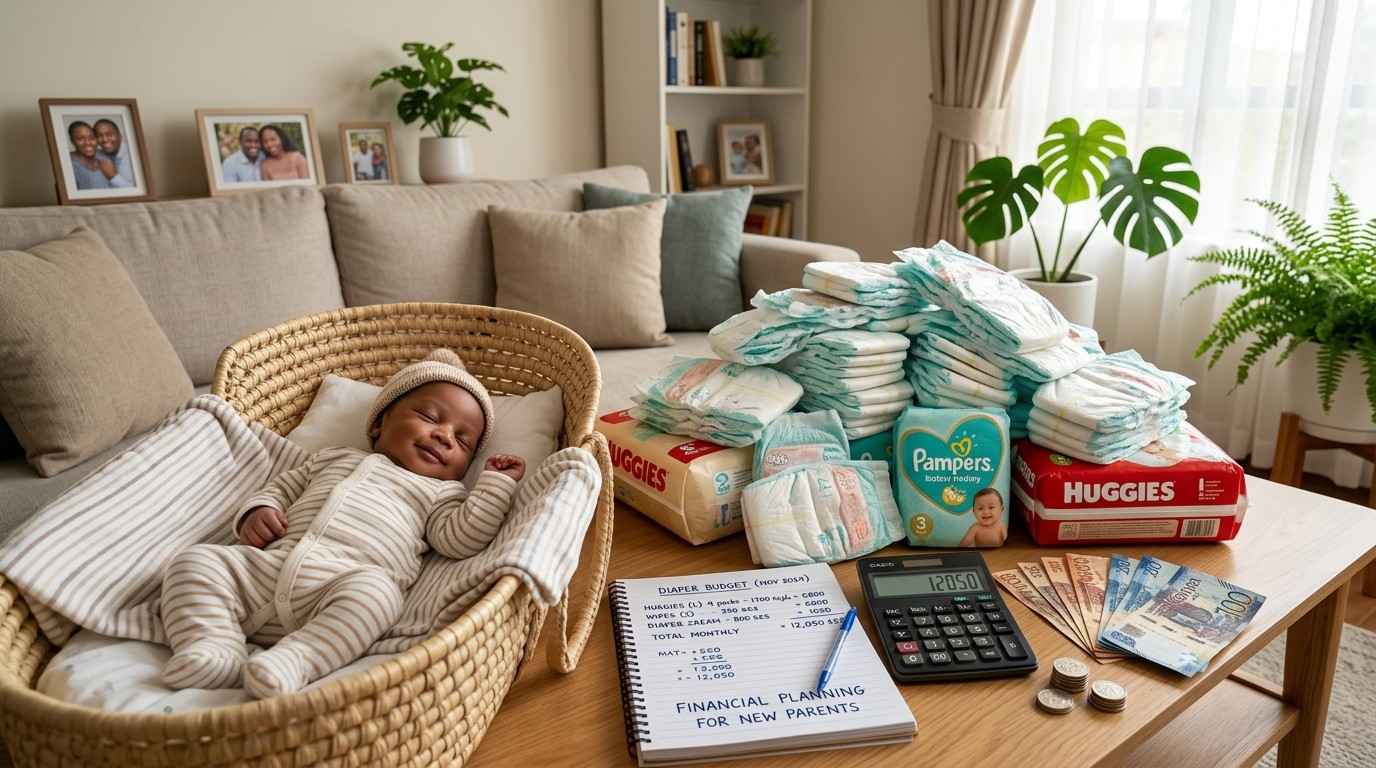 Happy Kenyan mother with newborn baby — budgeting for diapers doesn't have to be stressful