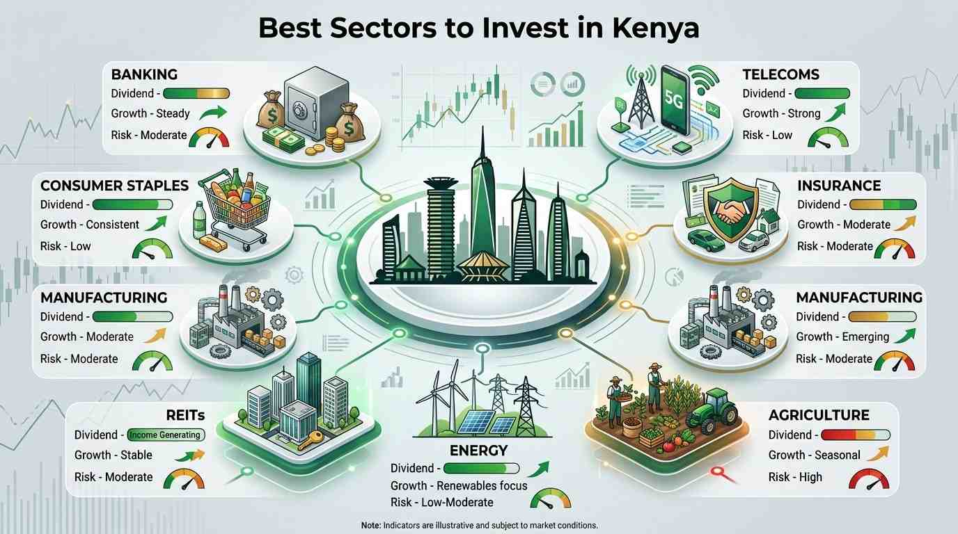 Nairobi city skyline with NSE building Kenya investing