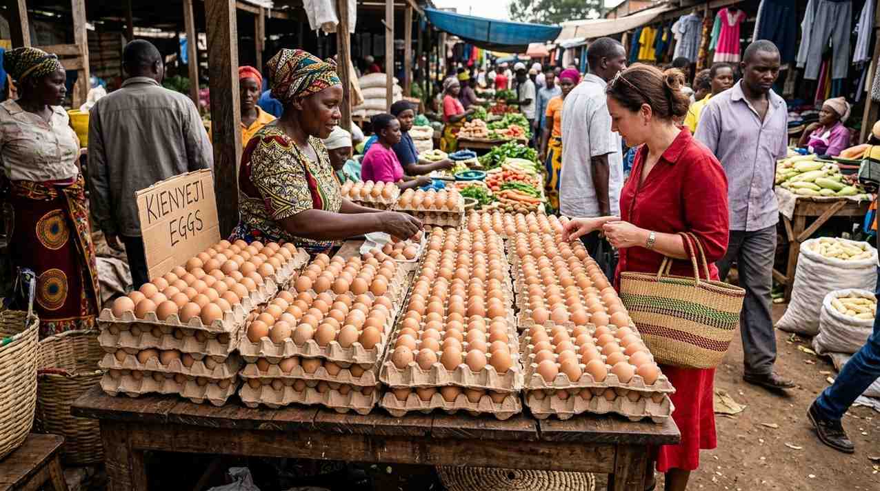 Tray of kienyeji eggs for sale at a Kenyan market
