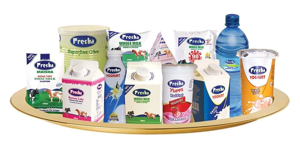 Fresha milk and dairy products lined on a supermarket shelf in Nairobi Kenya