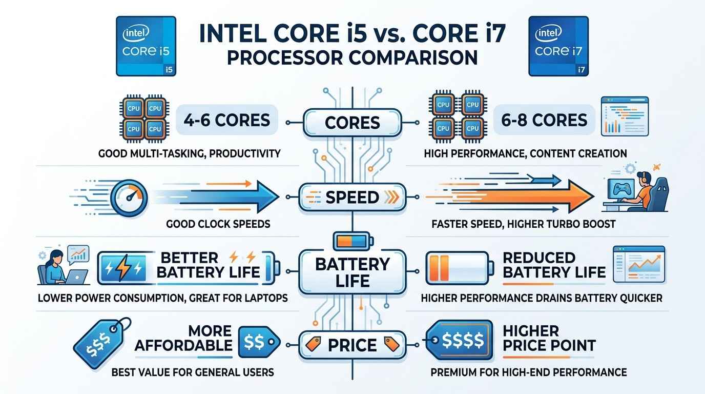 Intel Core i5 vs Core i7 processor comparison chart