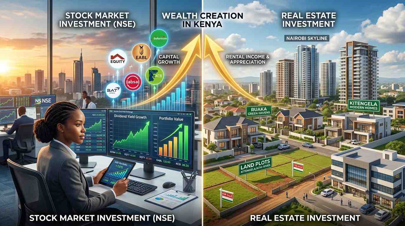 Kenyan investor comparing NSE shares and real estate investment options
