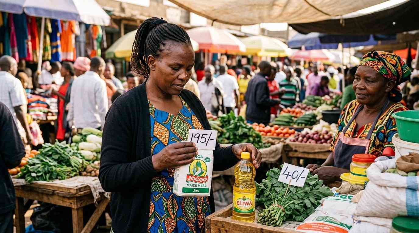 Kenyan consumers shopping at a Nairobi market, illustrating how monetary policy affects the cost of everyday goods
