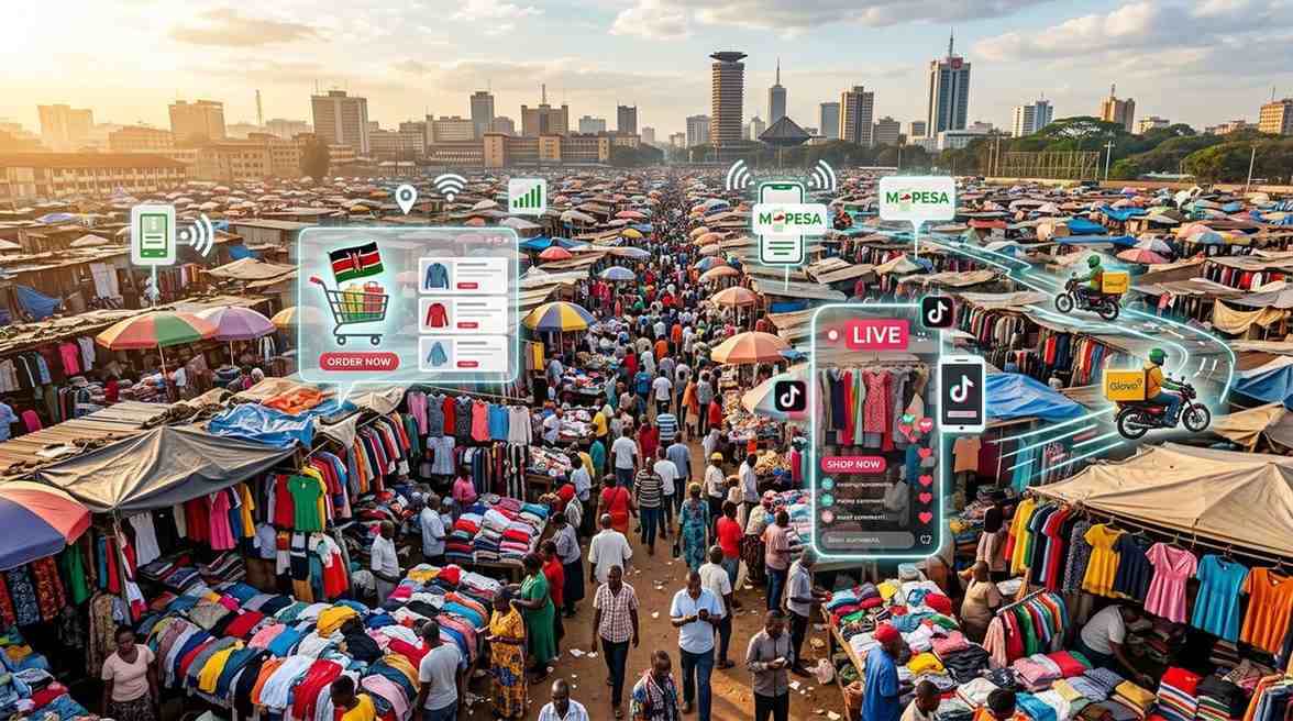 Shoppers browsing clothes at Gikomba Market, Nairobi's largest mitumba market