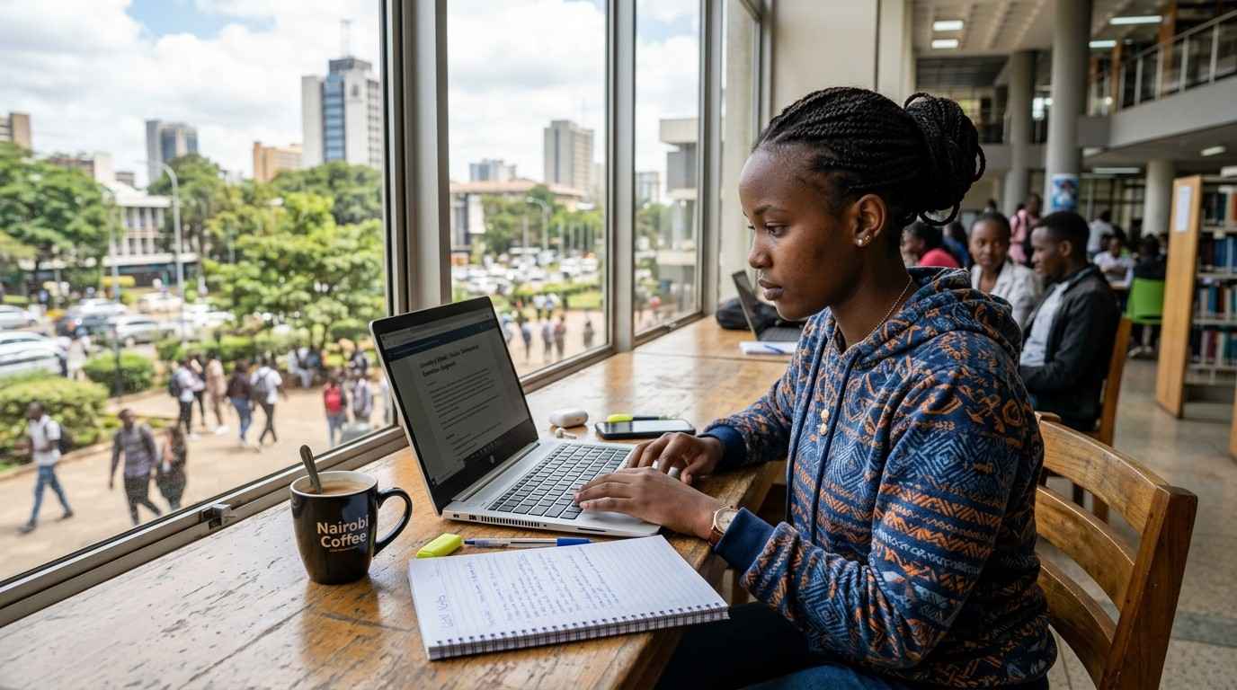 Student using laptop in Nairobi Kenya