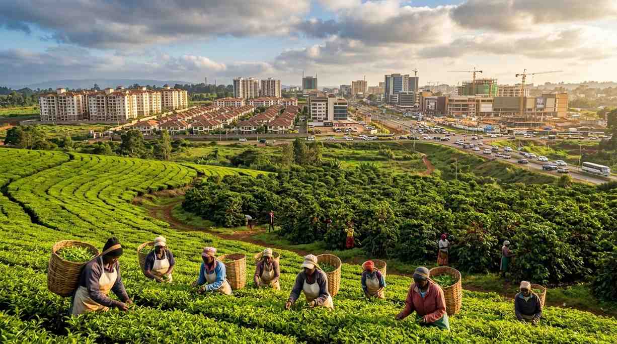 New real estate developments rising on former coffee farmland in Kiambu County — illustrating the urbanisation pressure on agricultural land