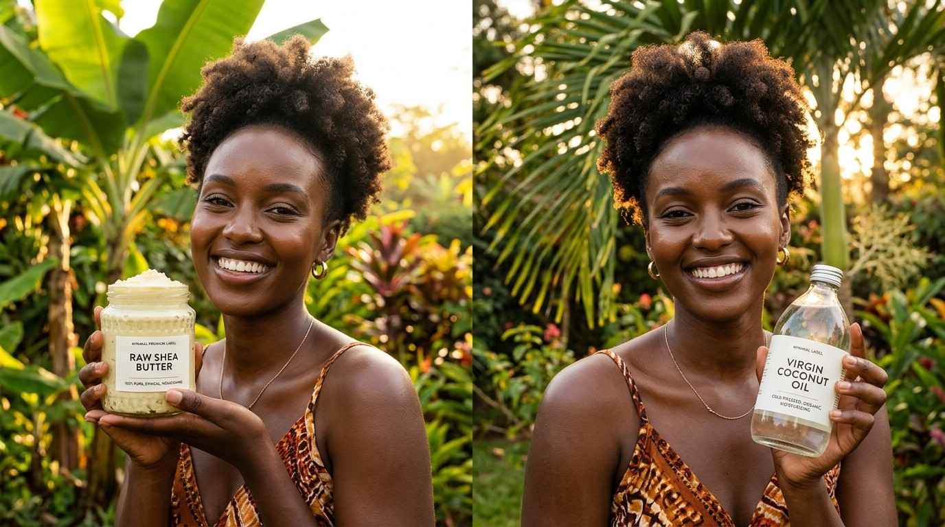 Shea butter and coconut oil side by side — comparing the best natural moisturizers available in Kenya