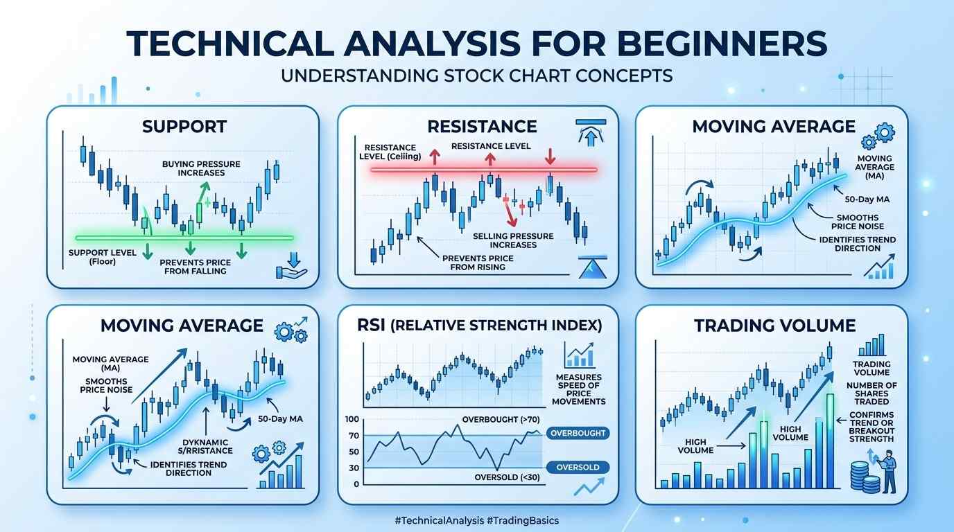 NSE stock price chart showing support, resistance and moving averages for technical analysis in Kenya