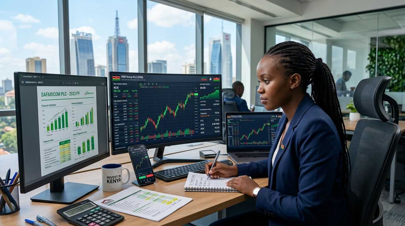 How to analyze stocks before buying in Kenya — NSE trading floor illustration