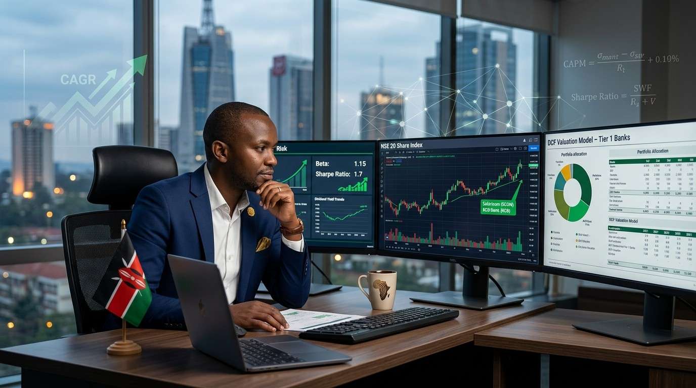 Spreadsheet showing quantitative stock screening with financial ratios for NSE companies