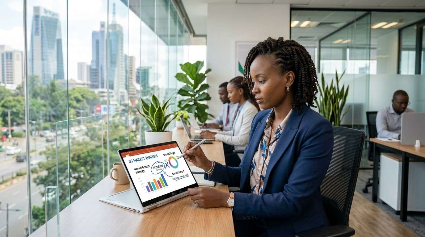HP EliteBook x360 being used as a tablet by a Kenyan professional